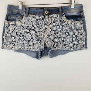 Twelve K USA Denim Short With White Crochet Front